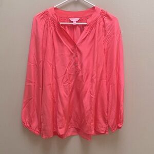 Lilly Pulitzer Silk Blouse- coral, size small, long sleeve blouse